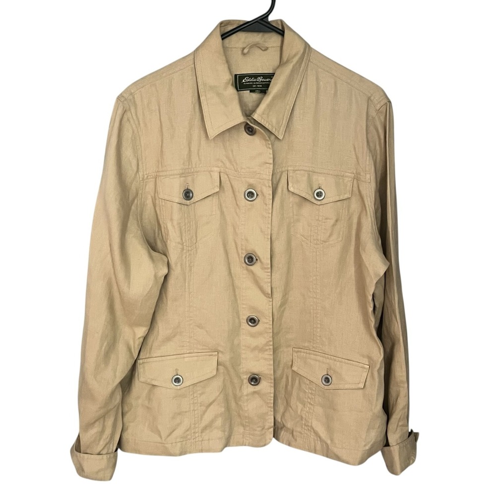 Eddie Bauer Women's Linen Blazer Jacket Tan Large‎